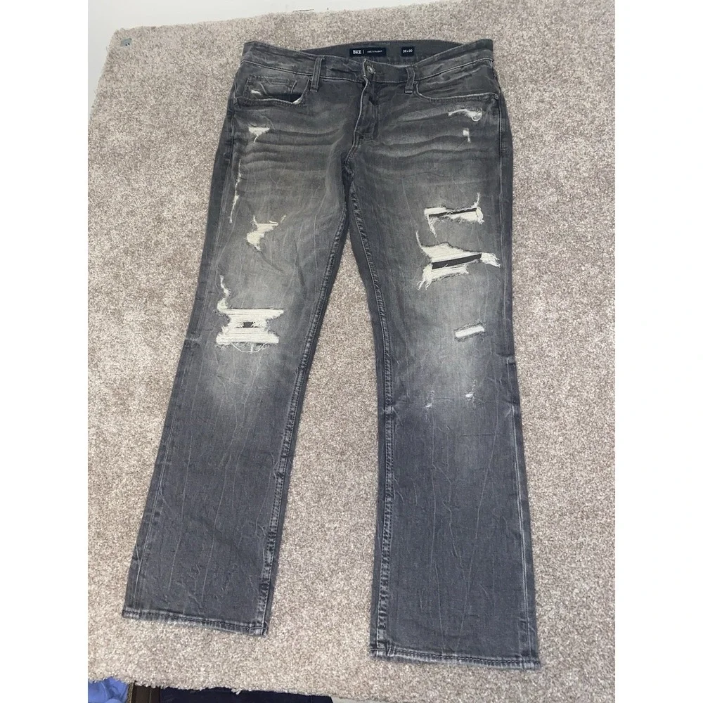 BKE Jake Straight‎ Jeans Mens 38x30 Gray Distressed Stretch Y2K Hipster Trendy